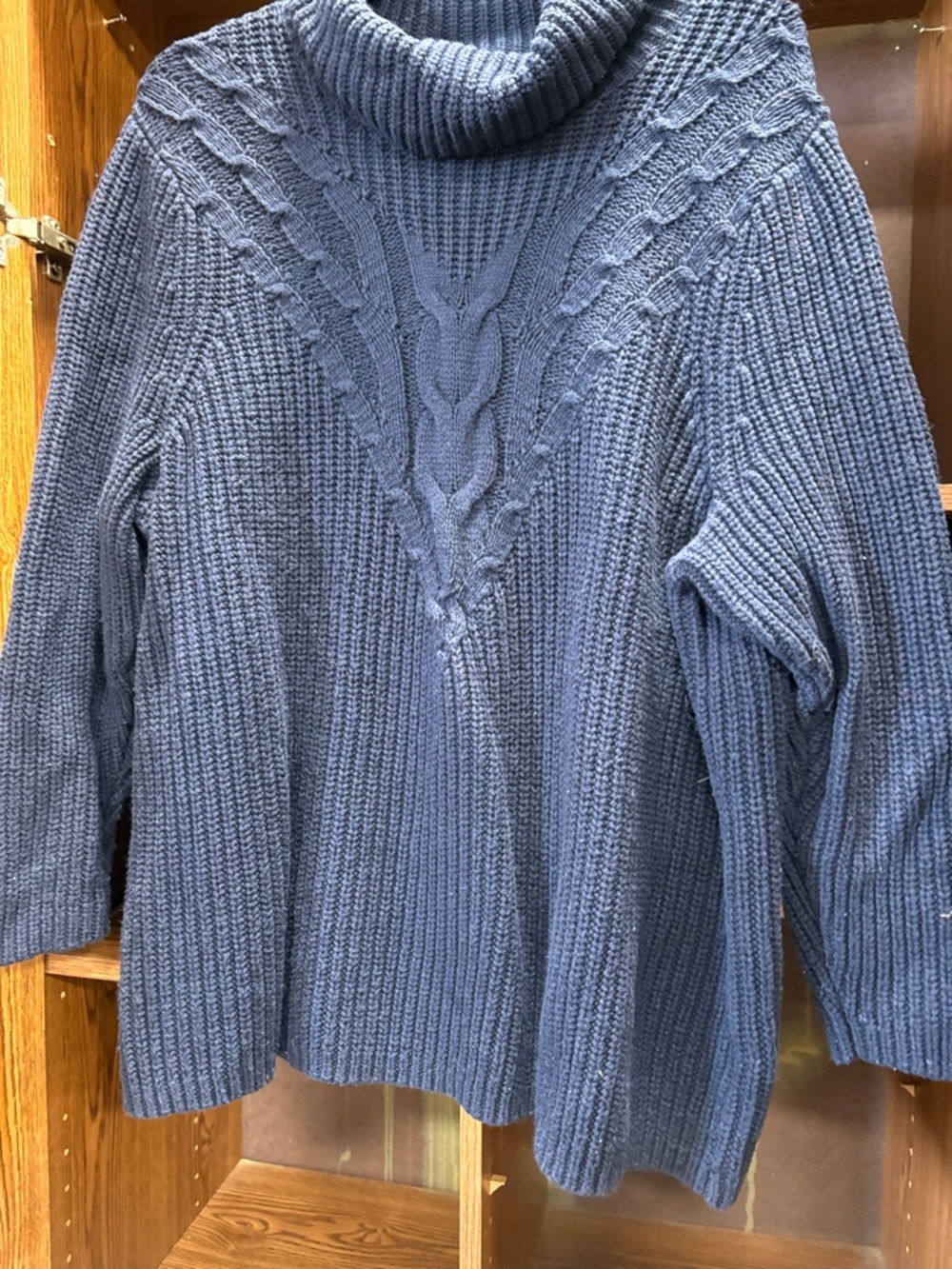 Lands' End Navy Cable Knit Turtleneck Sweater